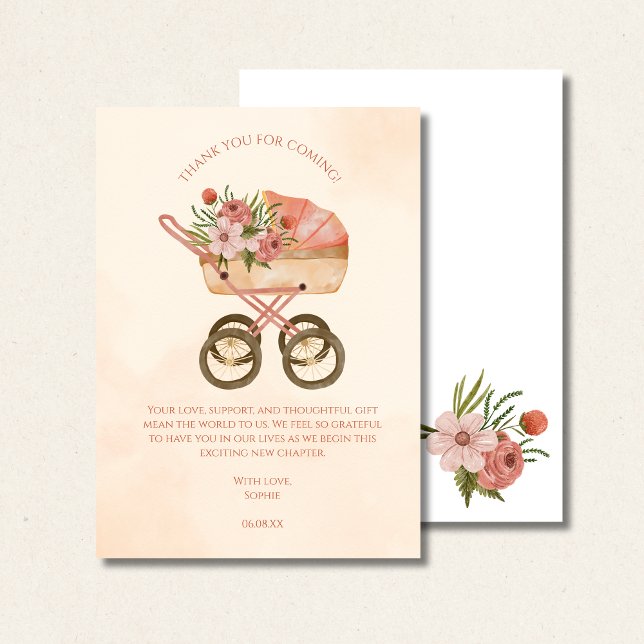Thank you for coming card, rustic baby carriage  tack kort (Skapare uppladdad)