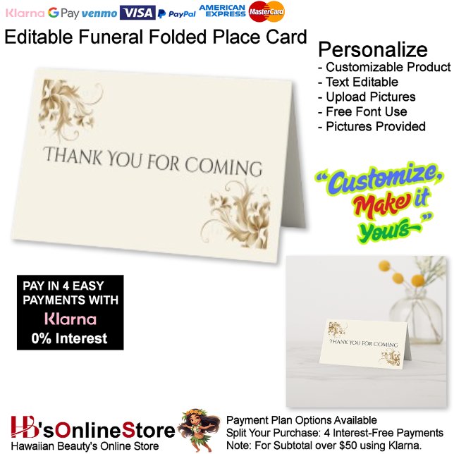 Thank You for Coming Memorial Funeral Folded Placeringskort (Thank You for Coming Memorial Funeral Folded Place Card.)