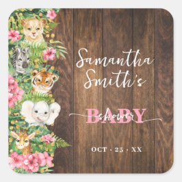 Thank You for Coming Safari Rustic Pink Shower Fyrkantigt Klistermärke