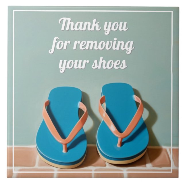 Thank you for Removing your Shoes flip flop sign Kakelplatta (Framsidan)