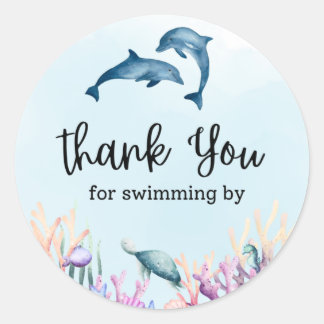 Thank You For Swimming By Sea Life Sticker Runt Klistermärke