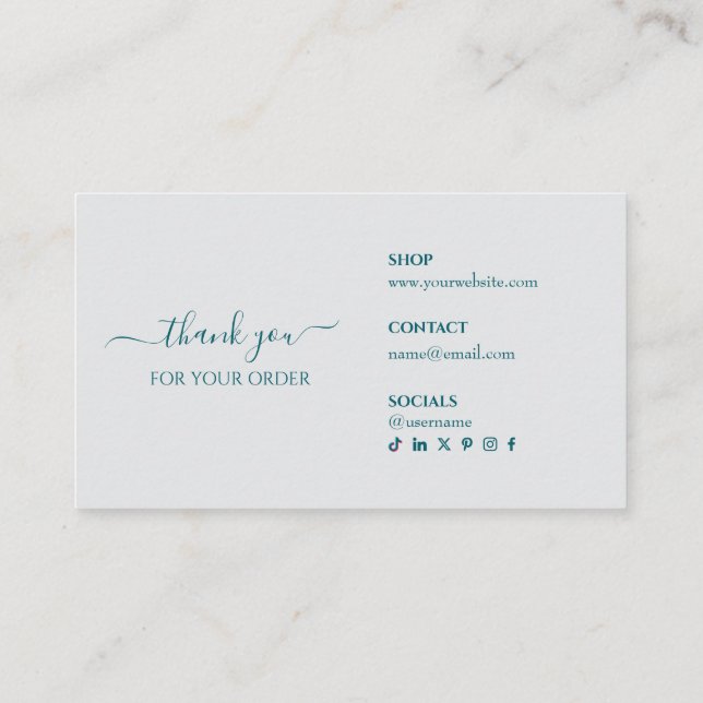 Thank You For Your Order Teal Business Insert Card Visitkort (Baksida)