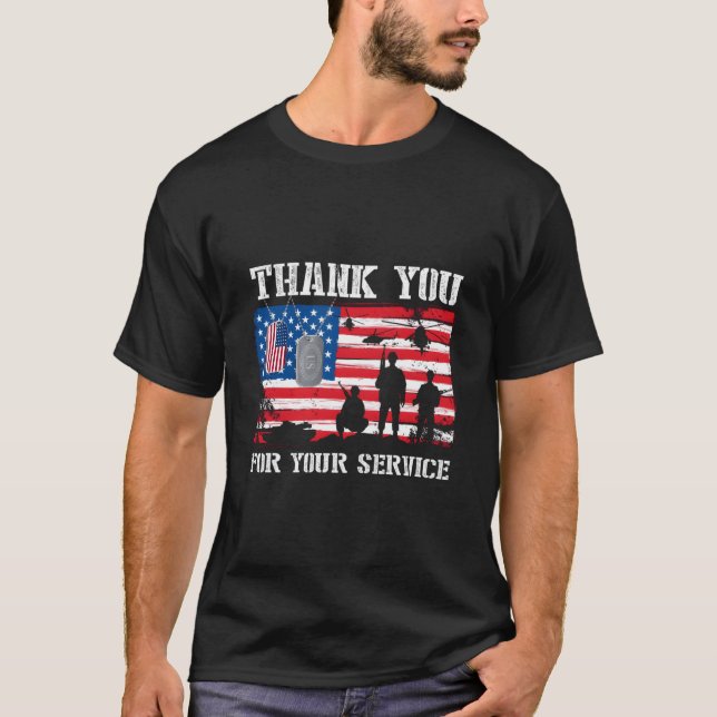 Thank You For Your Service American Flag Veterans  T Shirt (Framsida)