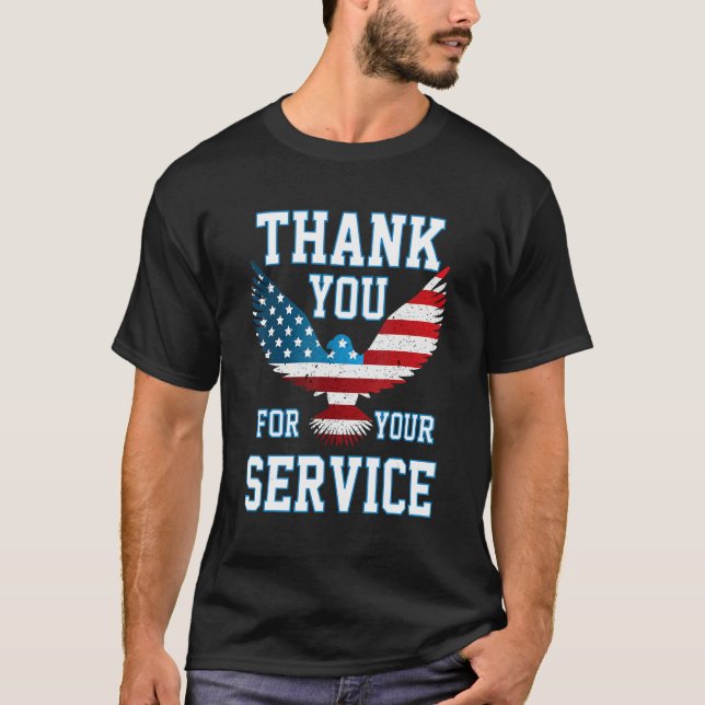 Thank You for your Service Patriotic Eagle Veteran T Shirt (Framsida)