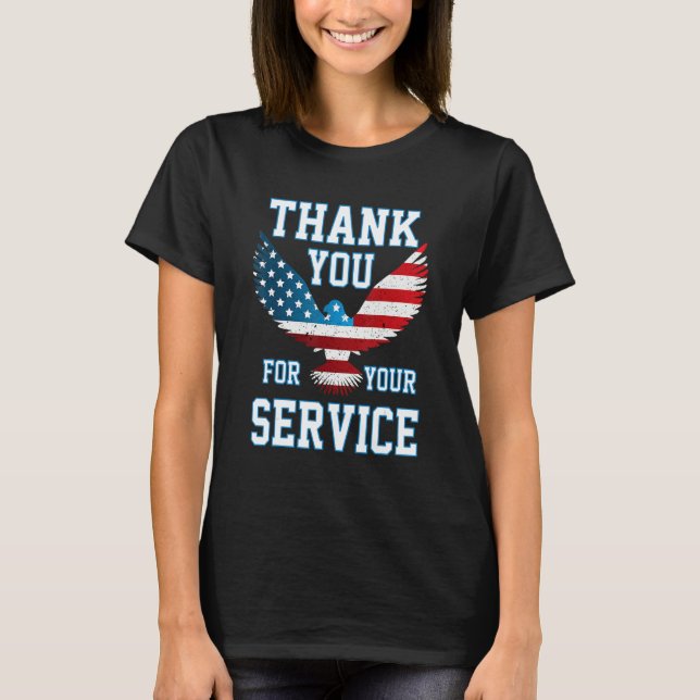 Thank You for your Service Patriotic Eagle Veteran T Shirt (Framsida)