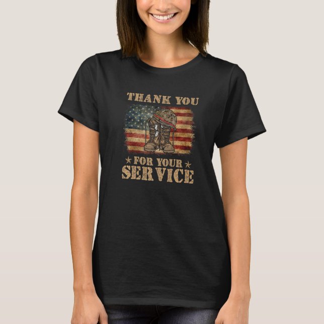 Thank You For Your Service Veteran US Flag Veteran T Shirt (Framsida)