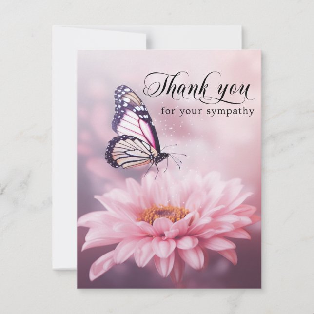 Thank you Funeral Butterfly Flower Pink | Photo Tack Kort (Framsida)