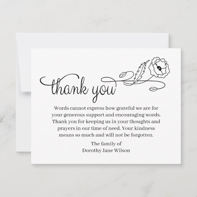 Thank you Funeral Note Card Bereavement Flower Anteckningskort (Framsida)