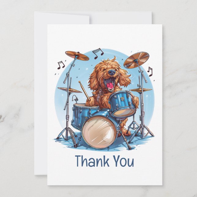 Thank You Goldendoodle Dog Playing Drums Tack Kort (Framsida)