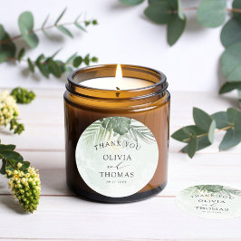 Thank You Green Tropical Wedding Favor Runt Klistermärke