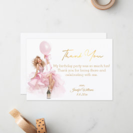 thank you happy birthday gold script pink dress  anteckningskort