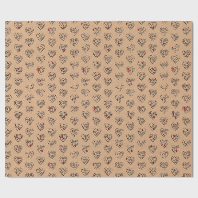 Thank you & heart in 44langs as BK ♡shaped pattern Presentpapper (Platt)
