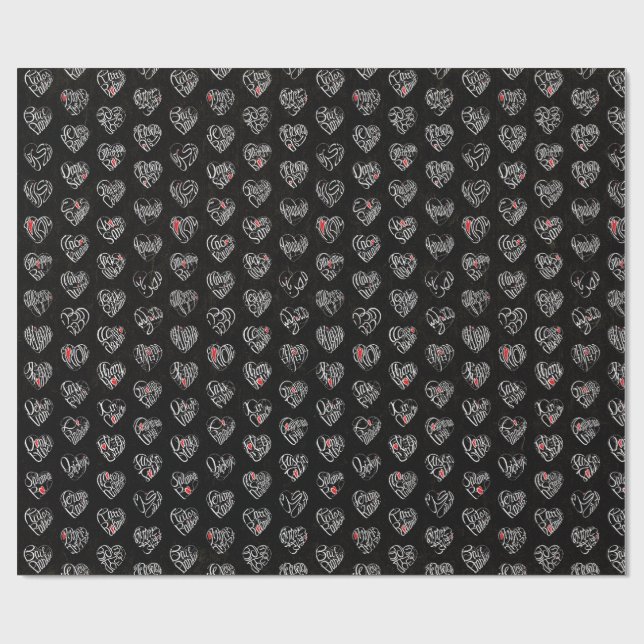 Thank you & heart in 44langs as WH ♡shaped pattern Presentpapper (Platt)