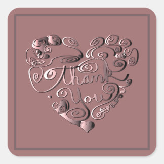 "Thank you" Heart on Dusty Rose Fyrkantigt Klistermärke