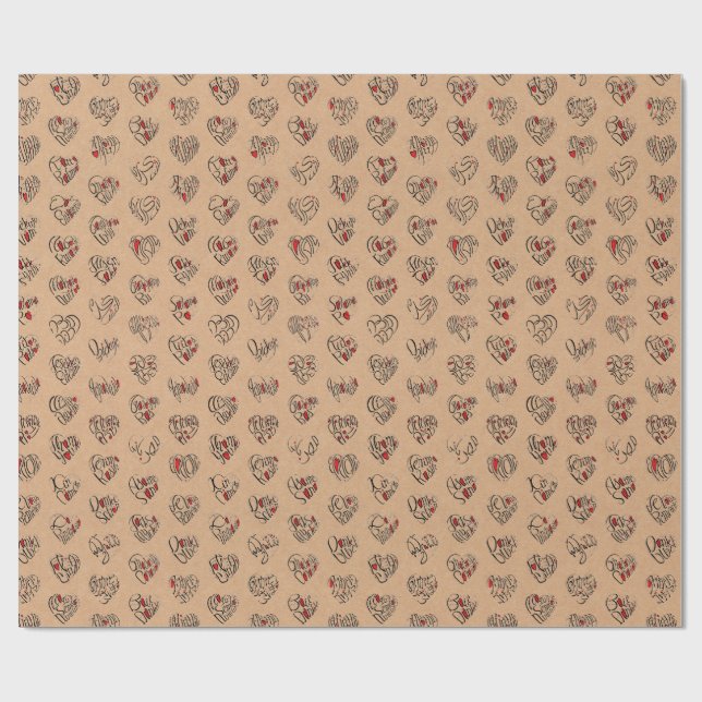 Thank you & hearts in 44langs as BK♡shaped pattern Presentpapper (Platt)