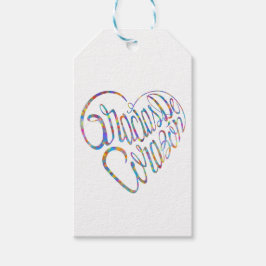 Thank you in 17 langs as heart shapes presentetikett