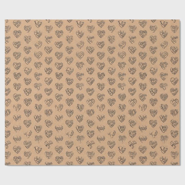 Thank you in 44langs as black heart shaped pattern presentpapper (Platt)