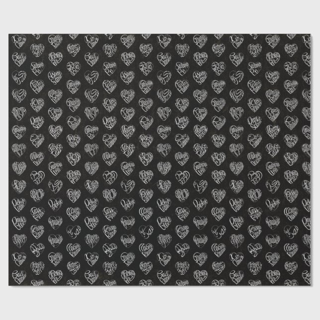 Thank you in 44langs as white heart shaped pattern presentpapper (Platt)