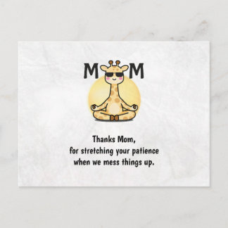 Thank You Mom Cute Giraffe Yoga Mother's Day Card Vykort
