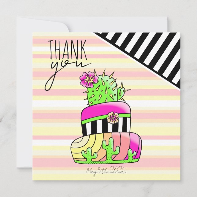 "Thank You" Neon Cactus Invitation Tack Kort (Framsida)