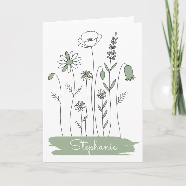 Thank You Note Card - Minimalist Wildflowers Anteckningskort (Framsida)