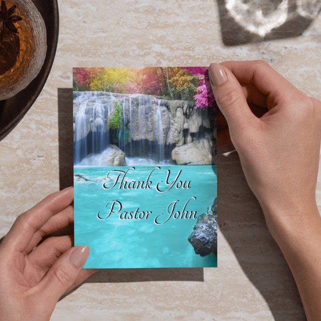 Thank You Pastor | Blue Waterfall Appreciation Vykort (Thank You Pastor | Blue Waterfall Appreciation Postcard)