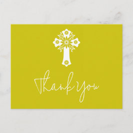 Thank You Postcard Floral Christening Yellow Vykort