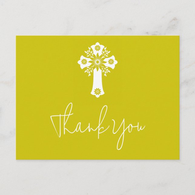 Thank You Postcard Floral Christening Yellow Vykort (Framsida)