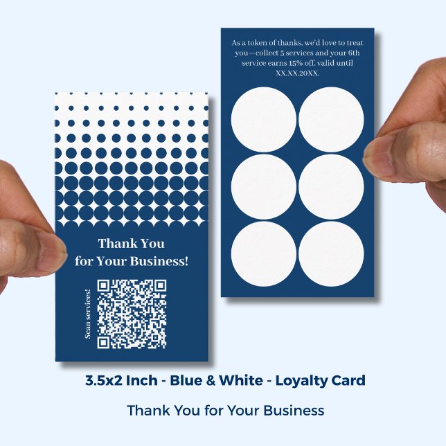  Thank You QR Code - Blue White Service Business Lojalitetskort (Thank You QR Code - Blue White Service Business Loyalty Card; Size: 3.5x2 Inch)