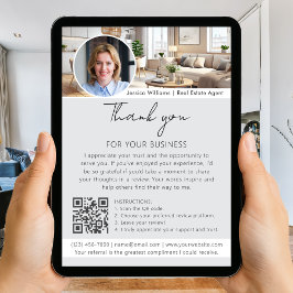 Thank You Review Request with QR Code Photo Grey Kort