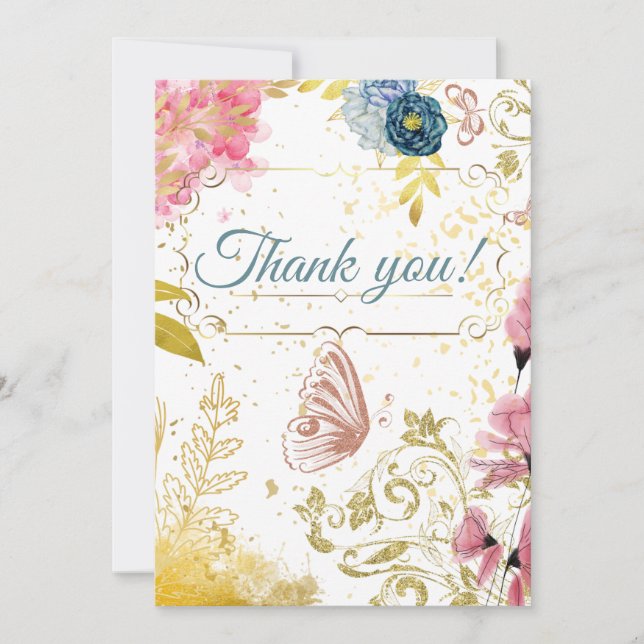 Thank you, rose gold floral  inbjudningar (Framsida)