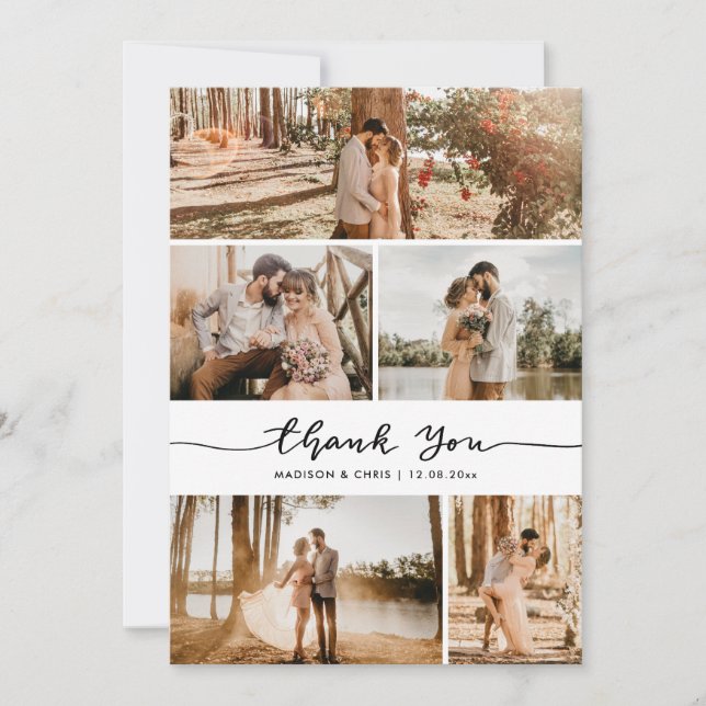 Thank You Script Elegant Wedding Photo Collage Tack Kort (Framsida)