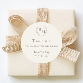 Thank you sharing our day ivory monogram wedding runt klistermärke