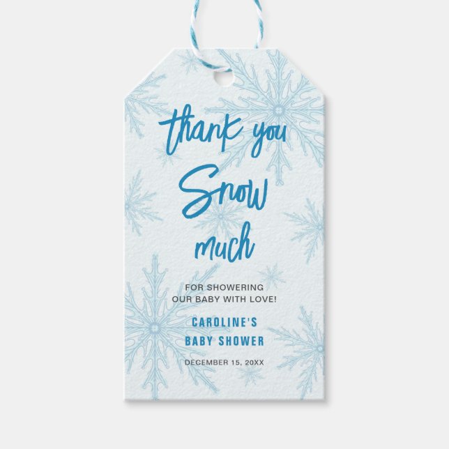 Thank You Snow Much Snowflakes Boy Baby Shower Presentetikett (Framsidan)