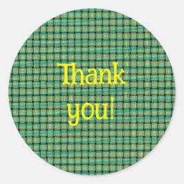 Thank you stickers on green yellow weave pattern runt klistermärke