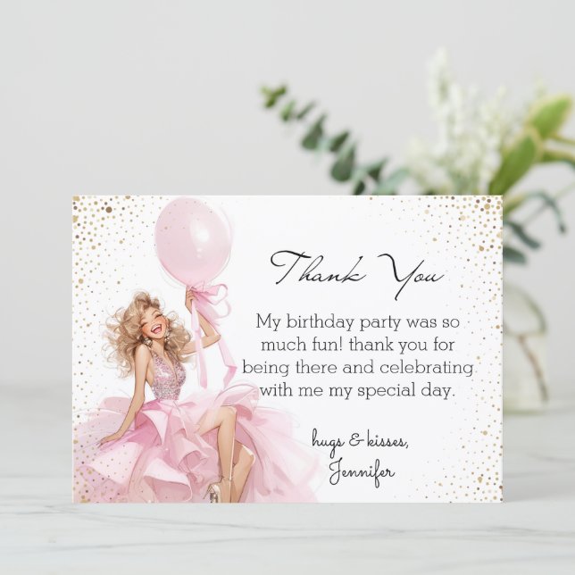  thank you sweet 16 pink dress birthday budget anteckningskort (Stående Fram)