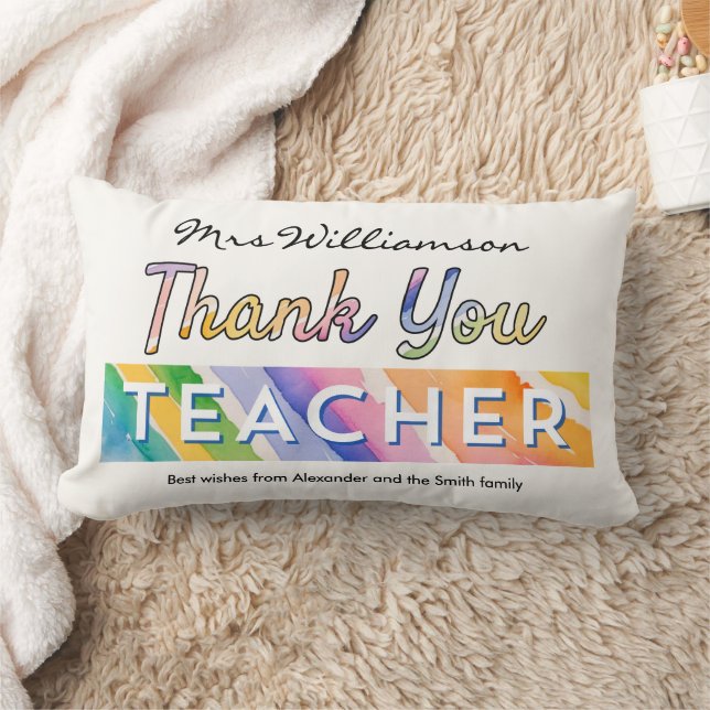 Thank You Teacher Colorful Watercolor Personalized Lumbarkudde (Filt)
