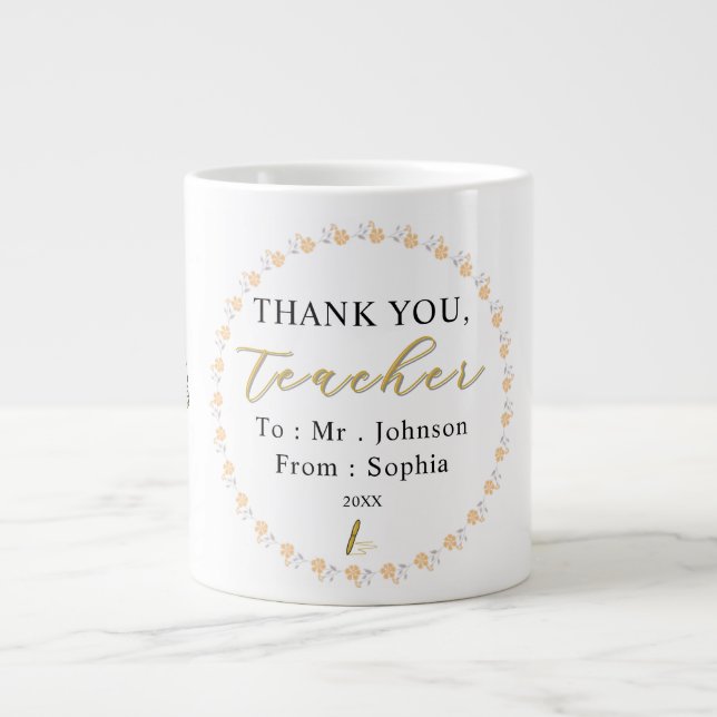 Thank You Teacher – Personalized Name Mug Gift Jumbo Mugg (Framsidan)
