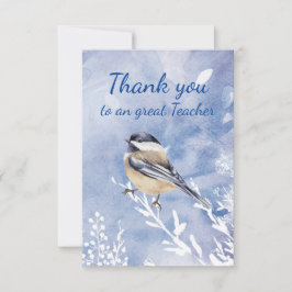 Thank You Teacher Watercolor Chickadee Winter Tack Kort