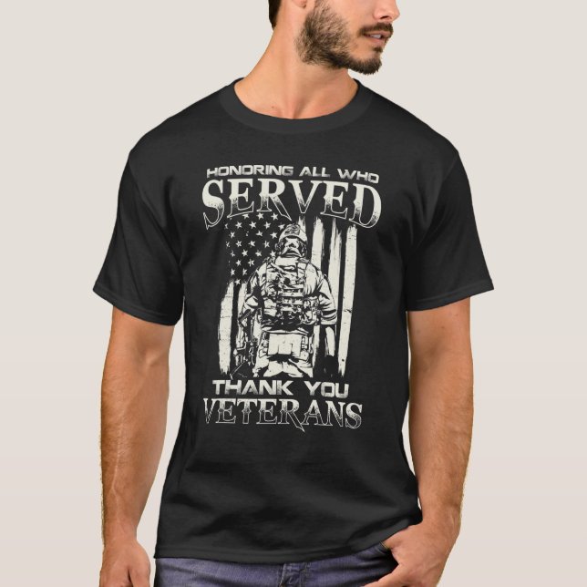 Thank You Veterans Honoring All Who Served T Shirt (Framsida)