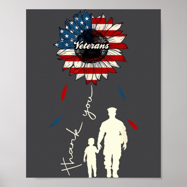 Thank You Veterans Sunflower Usa Flag Military Pat Poster (Framsidan)
