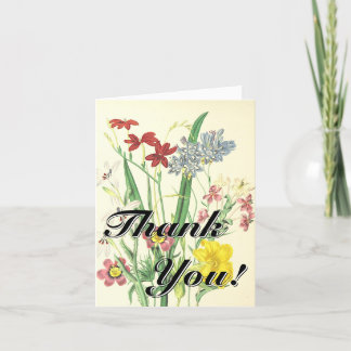 "Thank You!" + Vintage Look Colorful Flowers Kort