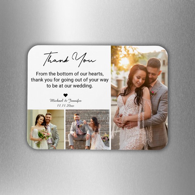 thank you wedding 3 photos collage modern chic magnet (Skapare uppladdad)