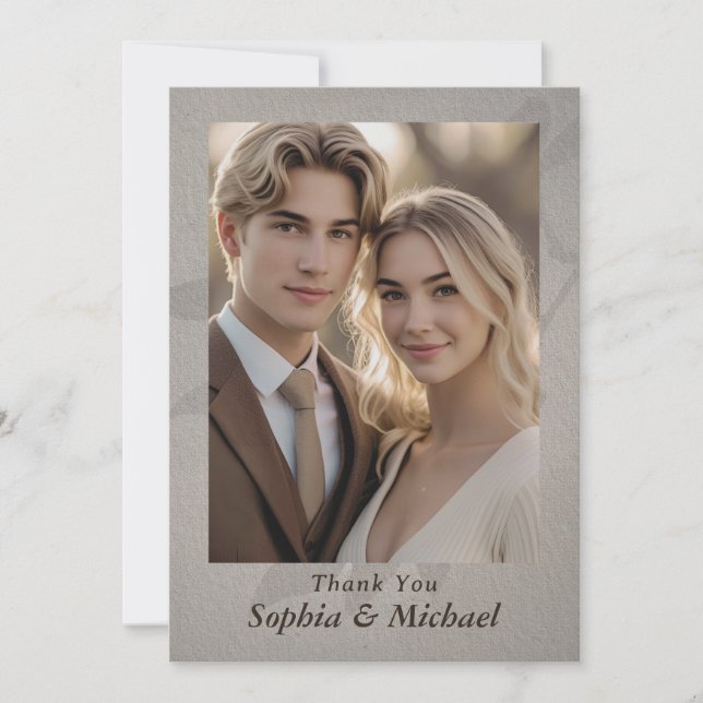 Thank You Wedding Card Photo Subtle Leaves Tack Kort (Framsida)
