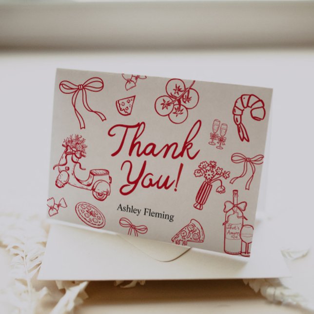 Thank You Whimsical Red Hand Draw Card  Tack Kort (Skapare uppladdad)