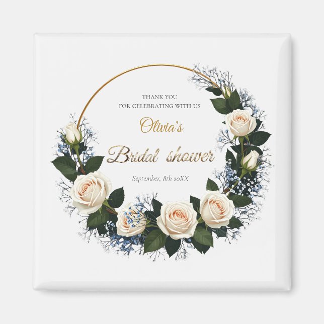 Thank You White Roses & Blue Baby’s Breath  Magnet (Framsidan)