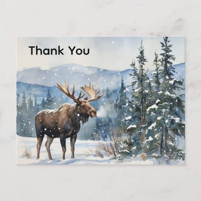 Thank You Wildlife Moose in Snow Thank You  Vykort (Framsida)