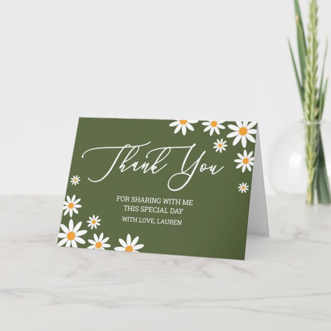Thank yoy card boho Daisy green Tack Kort (Framsida)