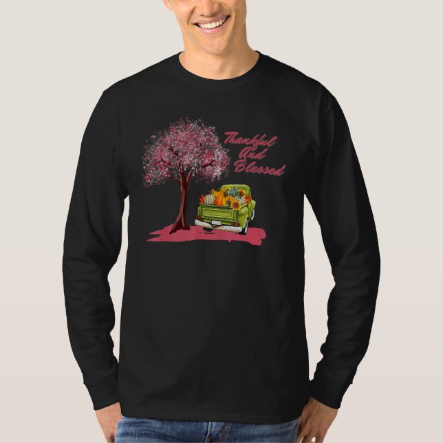 Thankful And Blessed Thanksgiving pumpkin and autu T Shirt (Framsida)