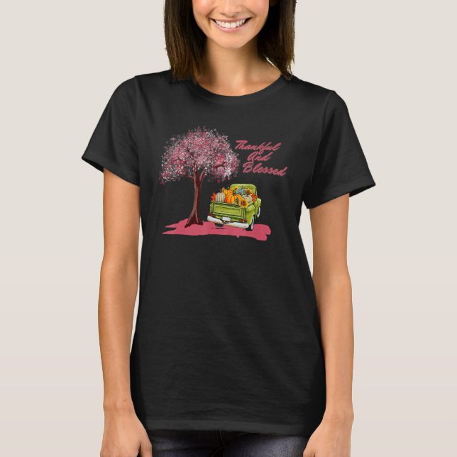 Thankful And Blessed Thanksgiving pumpkin and autu T Shirt (Framsida)